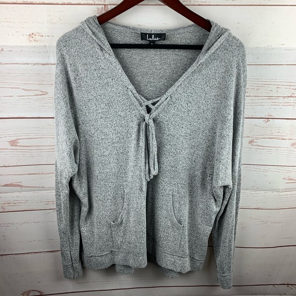 Lulus Tops - Lulu’s | Heather Gray Lace Up  Hoodie